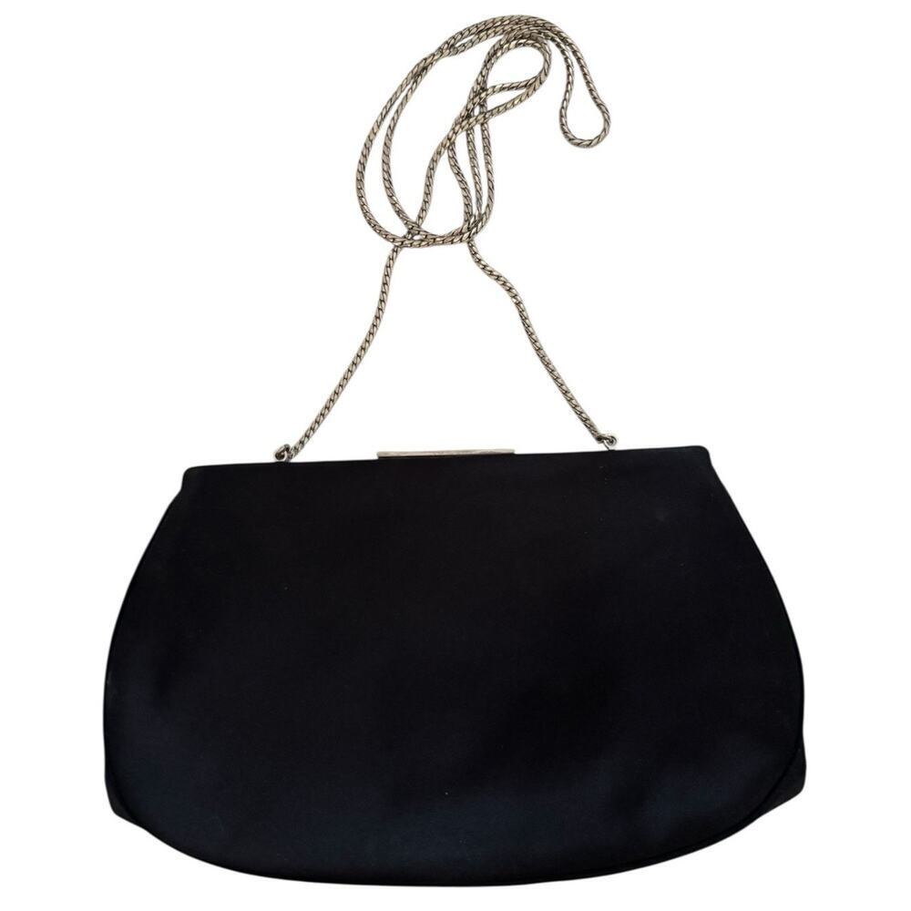 JUDITH LEIBER black satin jeweled clasp clutch bag chain strap handbag Dust Bag - Picture 6 of 12